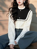2025 Spring Han Han Super Beautiful Beautiful Black And White Striped Shirt Female Design Sense Light Luxury To Reduce The Age Of The Gas Blouse HZ1208