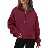2025 Autumn And Winter New Fashion Leisure Sports Semi-Zip Hooded Short Plus Velvet Wear HZ1220