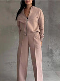 2025 New Autumn And Winter Women's Casual Zipper Jacket Wide Leg Pants Fashion Set HZ1208