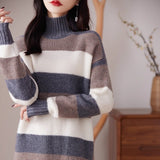 2025 Autumn And Winter New Korean Casual Small Collar Striped Flower Sweater Women's Loose Long-Sleeved Knitting Top HZ1208