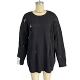 Personality Wind White Label Decoration Rotten Sweater Women Lazy Wind Loose Long-Sleeved Hot Girls Autumn And Winter Clothes Women HZ1208