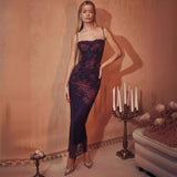 2025 Girded Skinny Sexy Dress With Print Slings Long Open Dress Women's Spring Summer HZ1208