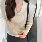 2025 Autumn And Winter New Korean Casual Small Collar Striped Flower Sweater Women's Loose Long-Sleeved Knitting Top HZ1208