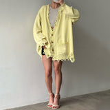 Fashion Dopamine Broken Sweater Cardigan Autumn New Simple Set Loose Gentle Casual Casual Women HZ1208