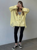 Fashion Dopamine Broken Sweater Cardigan Autumn New Simple Set Loose Gentle Casual Casual Women HZ1208