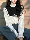 2025 Spring Han Han Super Beautiful Beautiful Black And White Striped Shirt Female Design Sense Light Luxury To Reduce The Age Of The Gas Blouse HZ1208