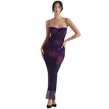 2025 Girded Skinny Sexy Dress With Print Slings Long Open Dress Women's Spring Summer HZ1208