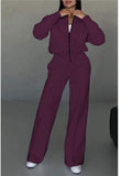 2025 New Autumn And Winter Women's Casual Zipper Jacket Wide Leg Pants Fashion Set HZ1208