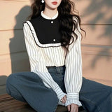 2025 Spring Han Han Super Beautiful Beautiful Black And White Striped Shirt Female Design Sense Light Luxury To Reduce The Age Of The Gas Blouse HZ1208
