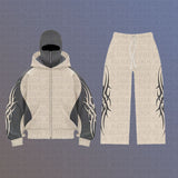 High Street Color Double Hat Design Letter Hooded Cardigan Autumn And Winter Loose Y2K Sweater Set HZ1208