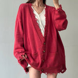 Fashion Dopamine Broken Sweater Cardigan Autumn New Simple Set Loose Gentle Casual Casual Women HZ1208