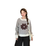 2025 Autumn And Winter New Korean Casual Small Collar Striped Flower Sweater Women's Loose Long-Sleeved Knitting Top HZ1208