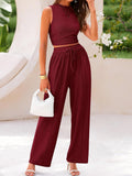 2025 Summer Knitting Casual Suit Sleeveless Round Collar Short Repair Body Broad Leg Pants Two Sets HZ1208